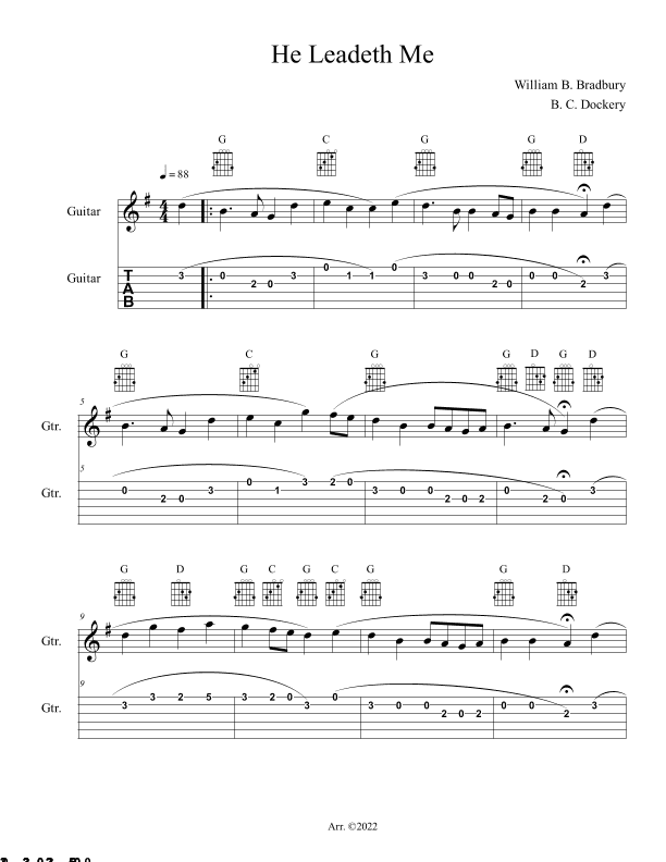 He Leadeth Me (Guitar Solo with TAB) (arr. B. C. Dockery)
