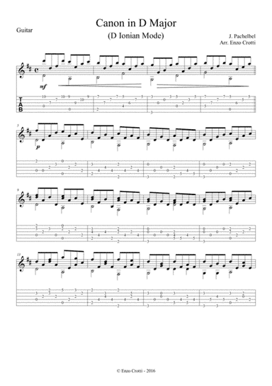 Pachelbel's Canon in D - Solo Guitar Sheet Music and Tab (arr. Enzo Crotti)