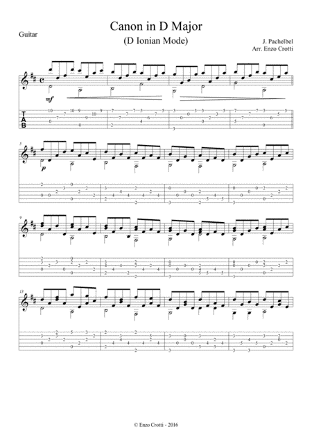 Pachelbel's Canon in D - Solo Guitar Sheet Music and Tab (arr. Enzo Crotti)