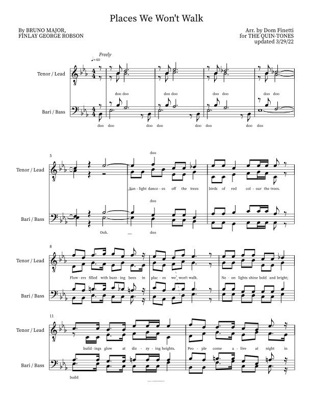 Places We Won't Walk (arr. Dom Finetti)