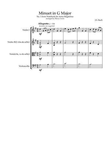 Minuet in G No. 1 by J.S. Bach from Notebook of Anna Magdalena (arr. Sherry Lewis)