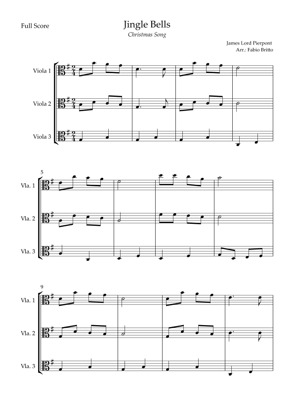 Jingle Bells (Christmas Song) for Viola Trio (arr. Fabio Britto)
