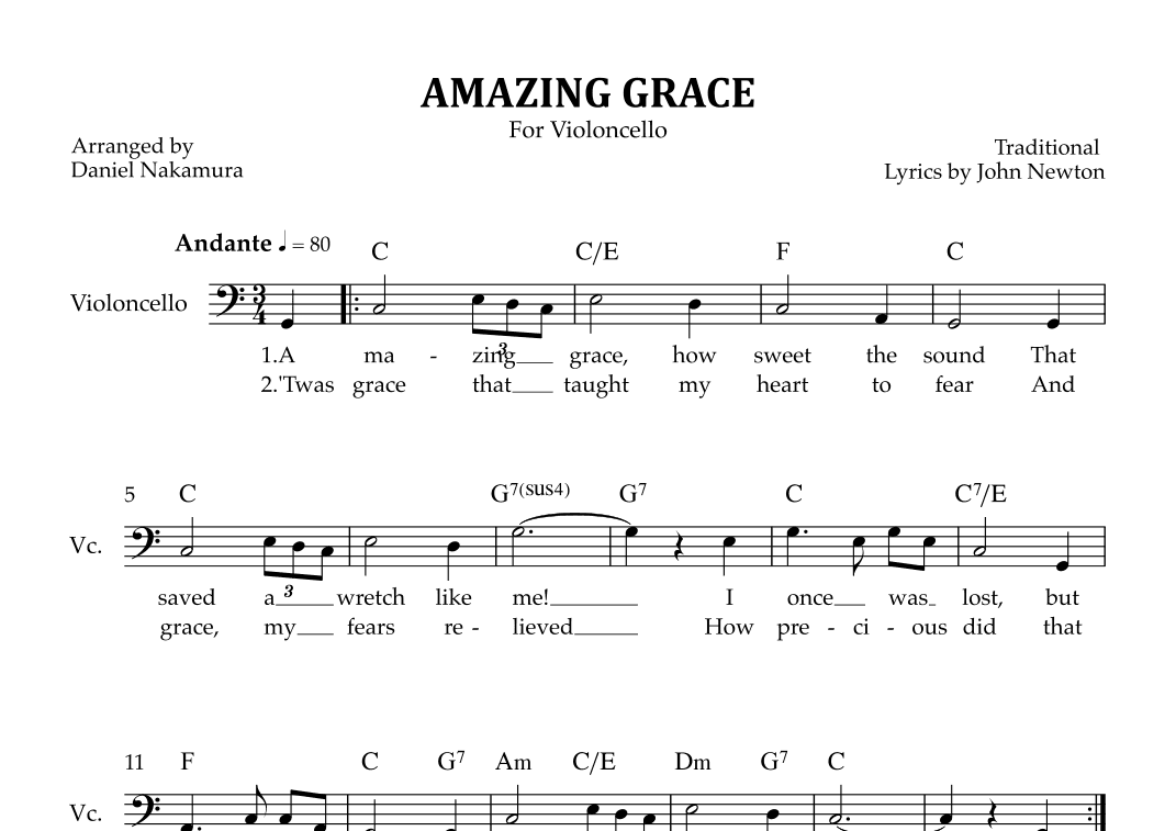 Amazing Grace (for cello solo) (arr. Daniel Nakamura)