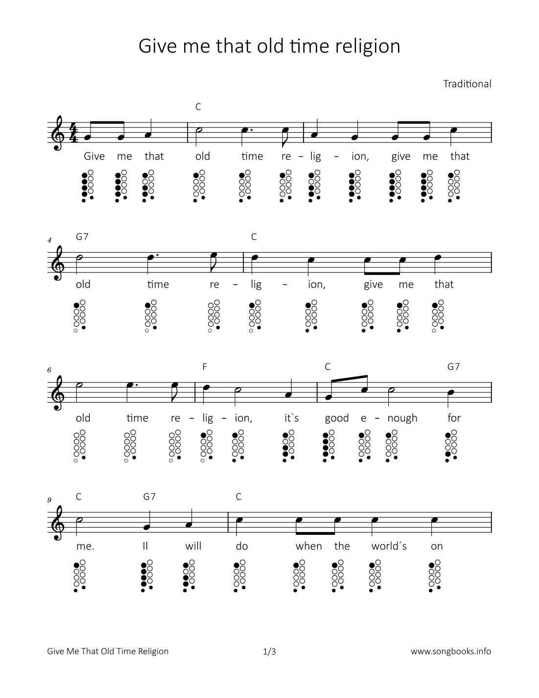 Give me that old time religion (arr. songbooks.info)