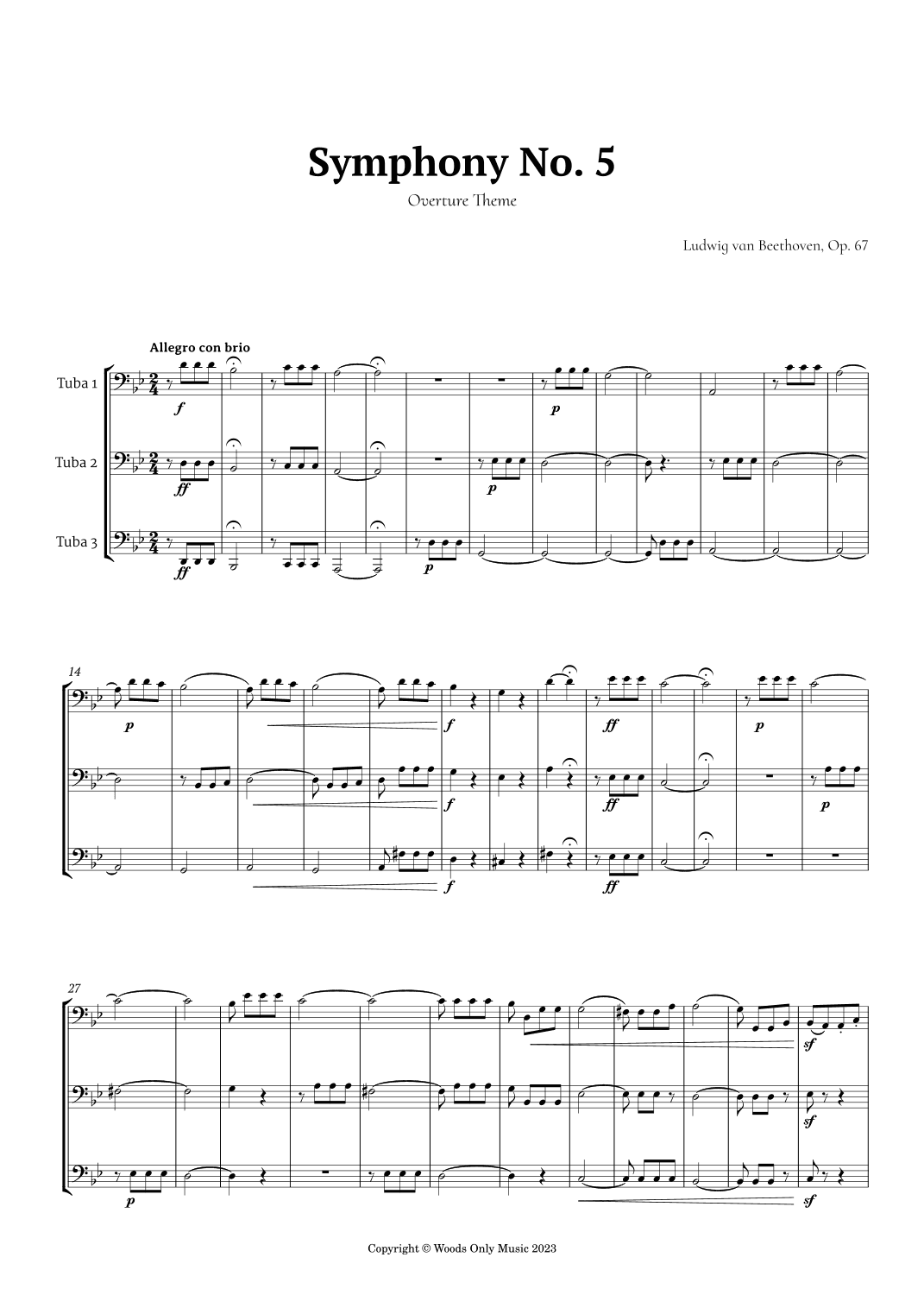 Symphony No. 5 by Beethoven for Tuba Trio (arr. Ander)