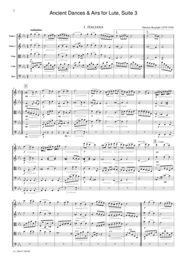 Respighi  Ancient Airs and Dances Suite No.3, for string orchestra, SR010 (arr. Fukuhara)