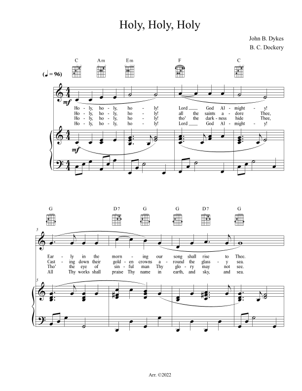 Holy, Holy, Holy (Piano/Vocal/Guitar) (arr. B. C. Dockery)