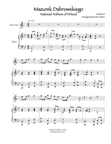 Polish National Anthem - Mazurek Dabrowskiego (Tenor Sax & Piano) Poland (arr. Brooks Holmes)