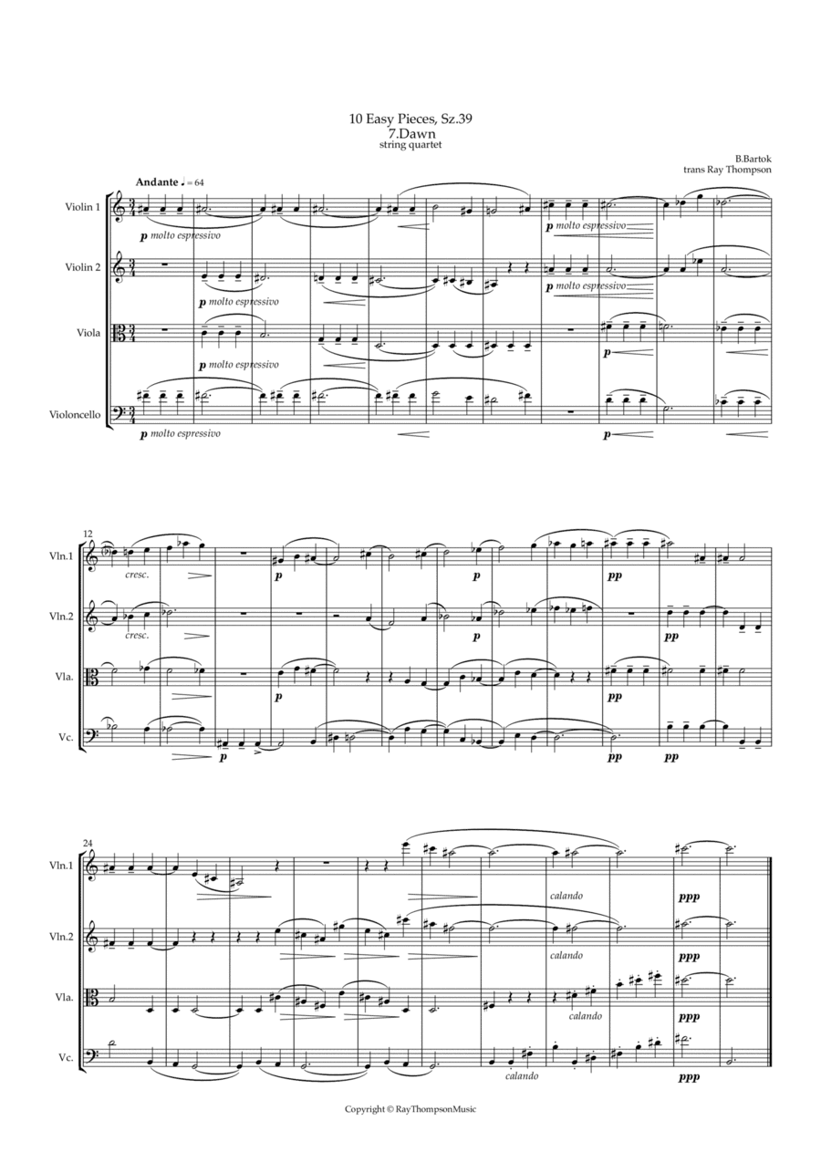 Bartók: 10 Easy Pieces , Sz.39  7.Dawn - string quartet (arr. Ray Thompson)