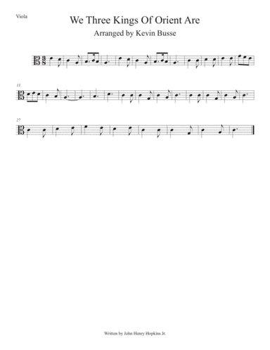 We Three Kings Of Orient Are (Easy key of C) Viola (arr. Kevin Busse)