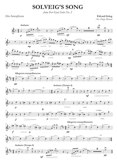 Solveig's Song from "Peer Gynt" for Saxophone Quartet (arr. Diego Marani)