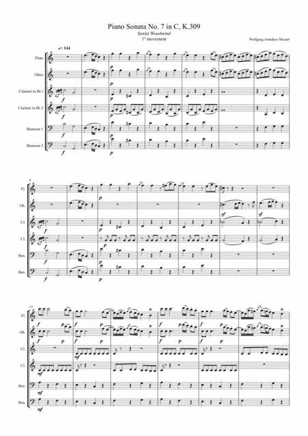 W.A Mozart - Piano Sonata No. 7 in C, K. 309 - 1º moviment (Sextet Woodwind) (arr. André Laitano)