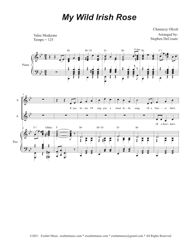 My Wild Irish Rose (Vocal Quartet - (SATB) (arr. Stephen DeCesare)