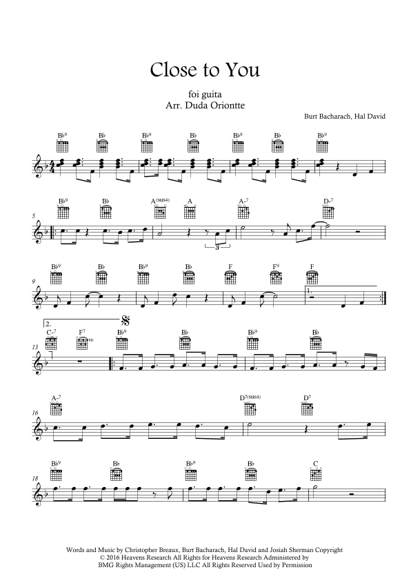 Close To You (arr. Duda Oriontte)