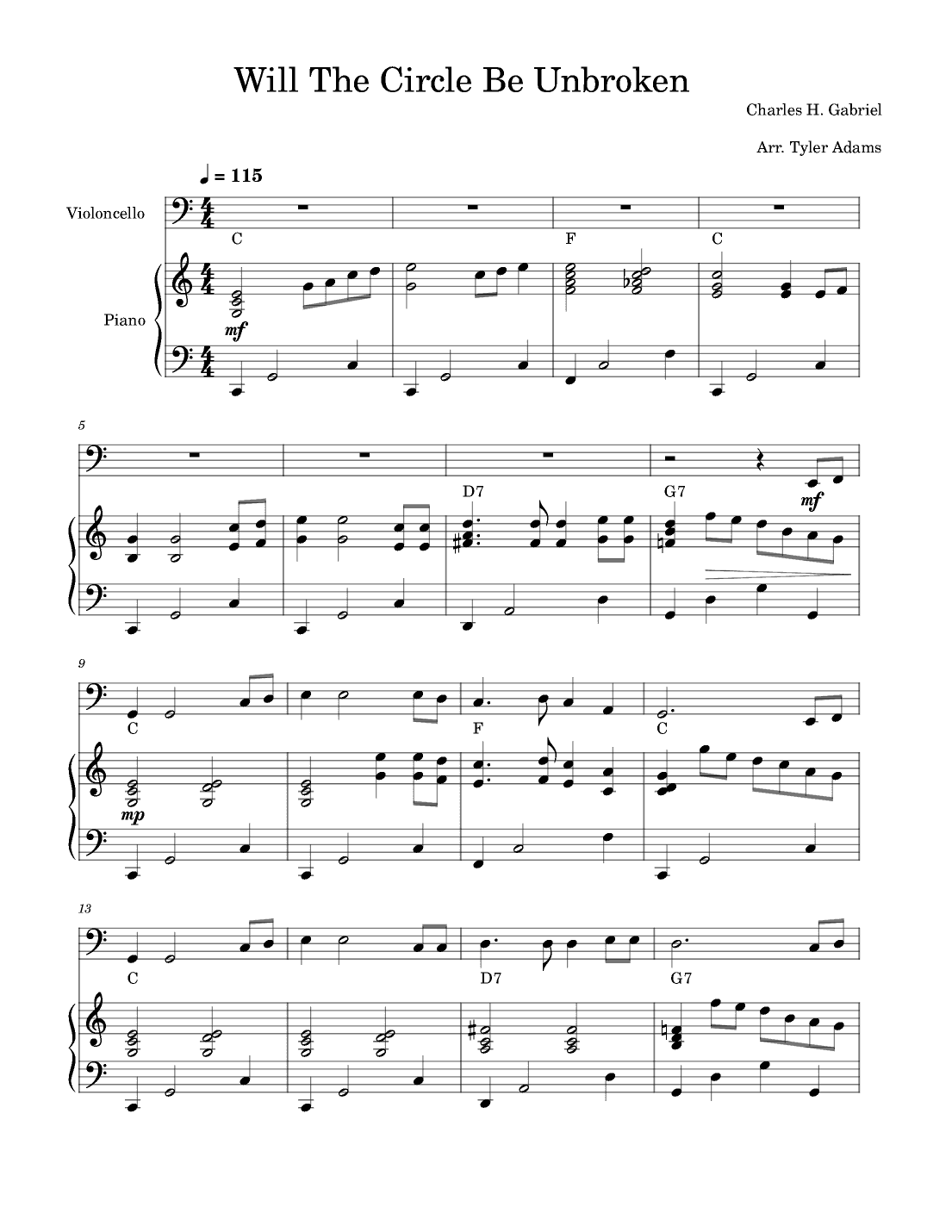 Will The Circle Be Unbroken (Cello Solo with Piano) (arr. Tyler Adams)