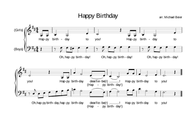 The famous "Happy Birthday" in Swing style, easy, 2part harmony (arr. Michael Beier)