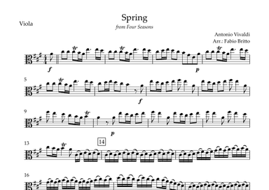 Spring (from Four Seasons of Antonio Vivaldi) for Viola Solo (In A Major) (arr. Fabio Britto)
