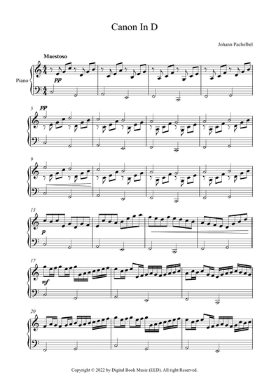 Canon In D - Johann Pachelbel (Piano) (arr. Digital Book Music)