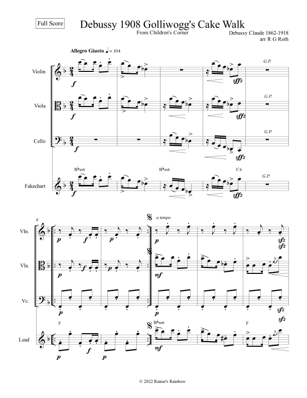 Debussy Golliwogs Cakewalk For String Trio (arr. R G Roth)