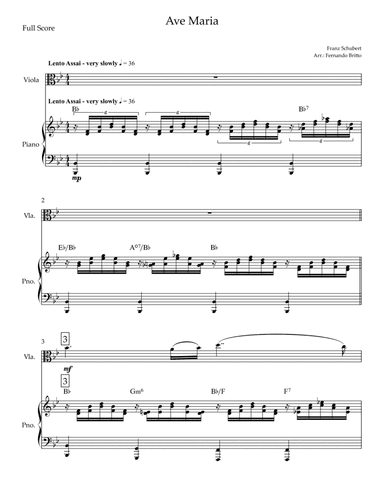 Ave Maria (Franz Schubert) for Viola Solo and Piano with Chords (arr. Fernando Britto)
