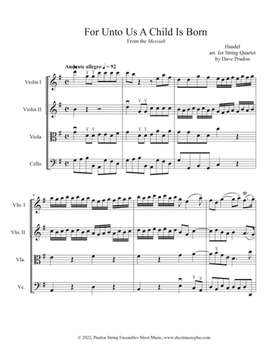 For Unto Us A Child Is Born for String Quartet (arr. Dave Prudon)