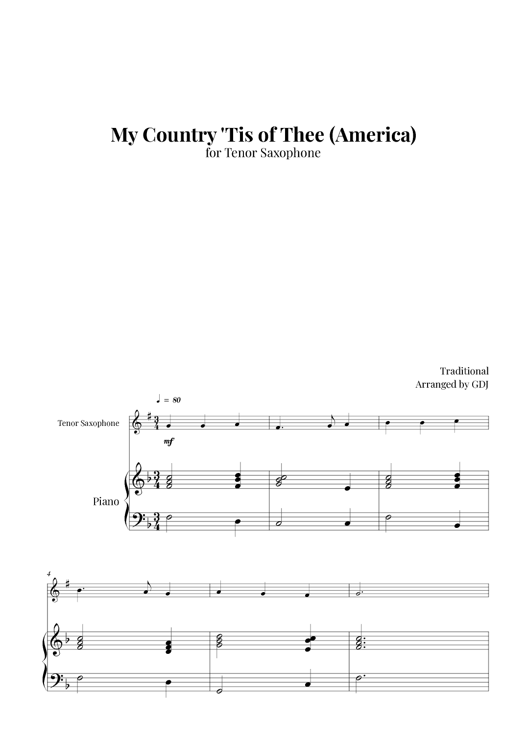 My Country 'Tis of Thee (America) (arr. GDJ)