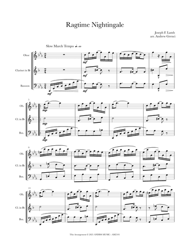 Ragtime Nightingale for Reed Trio (arr. Andrew Grenci)