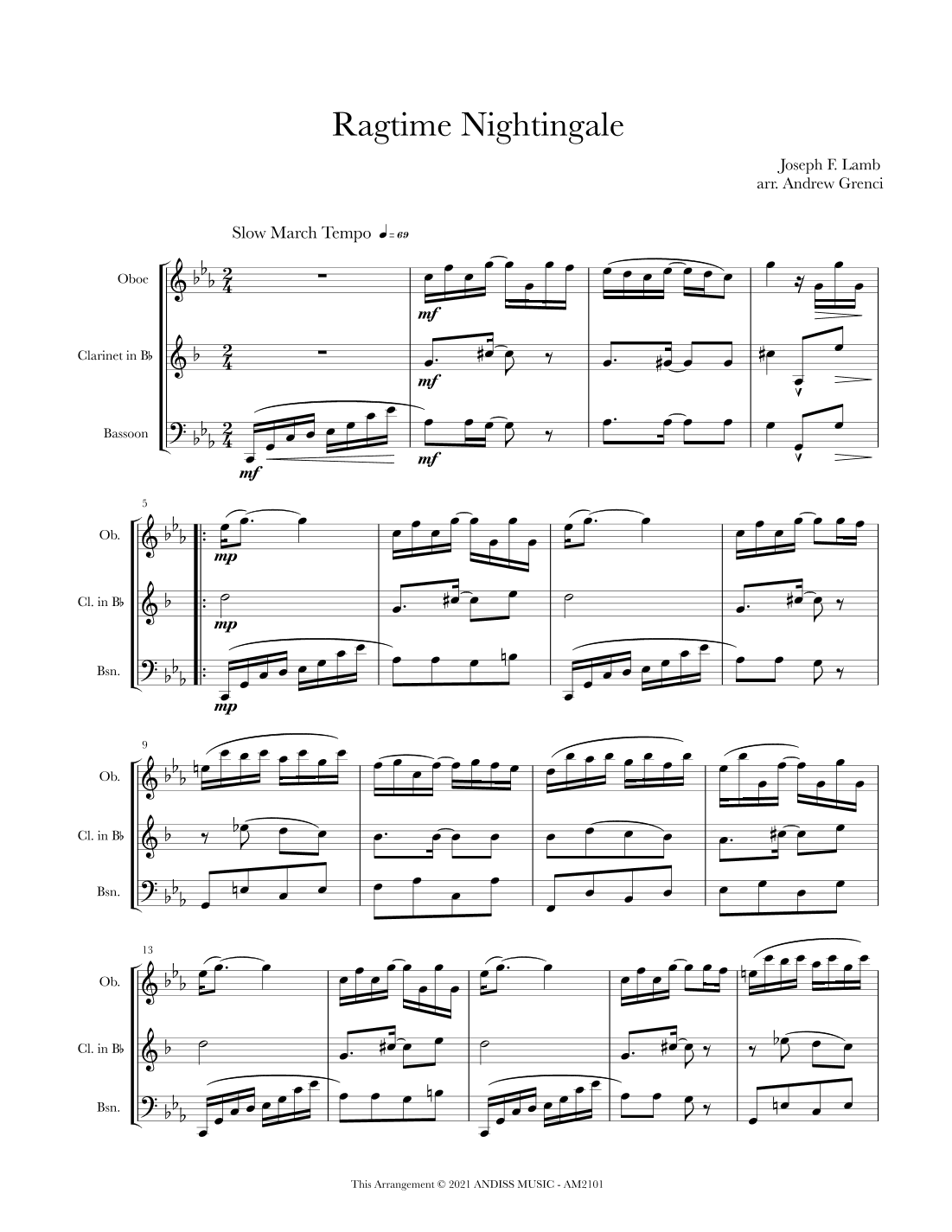 Ragtime Nightingale for Reed Trio (arr. Andrew Grenci)