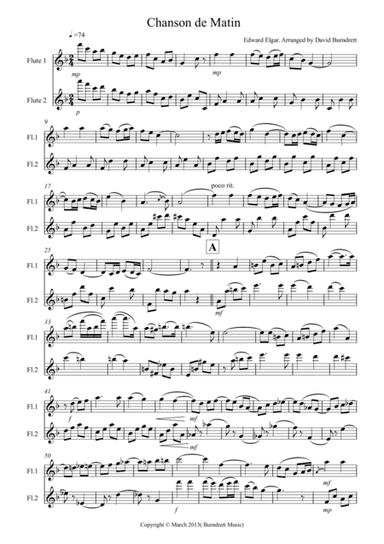Chanson De Matin for Flute Duet (arr. D.Burndrett)
