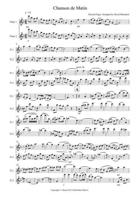 Chanson De Matin for Flute Duet (arr. D.Burndrett)