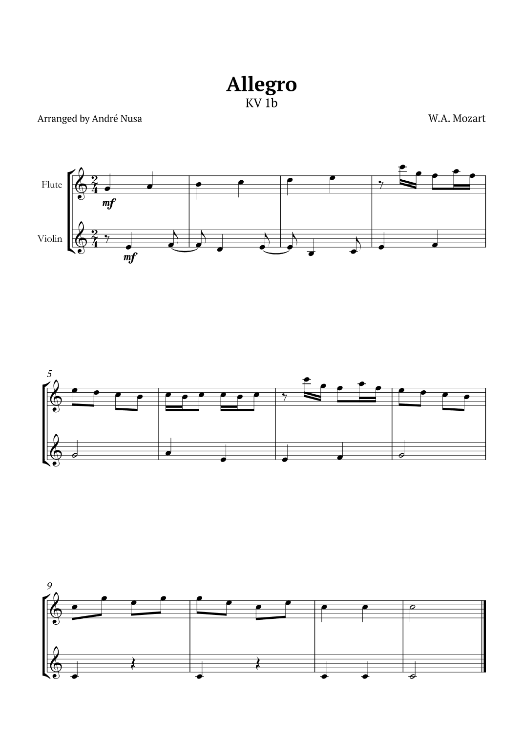 Allegro K1b (arr. André Nusa)