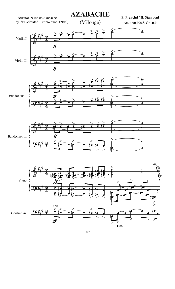 Azabache (Tango - Milonga/Candombe) for tango sextet (arr. Andrés S. Orlando)