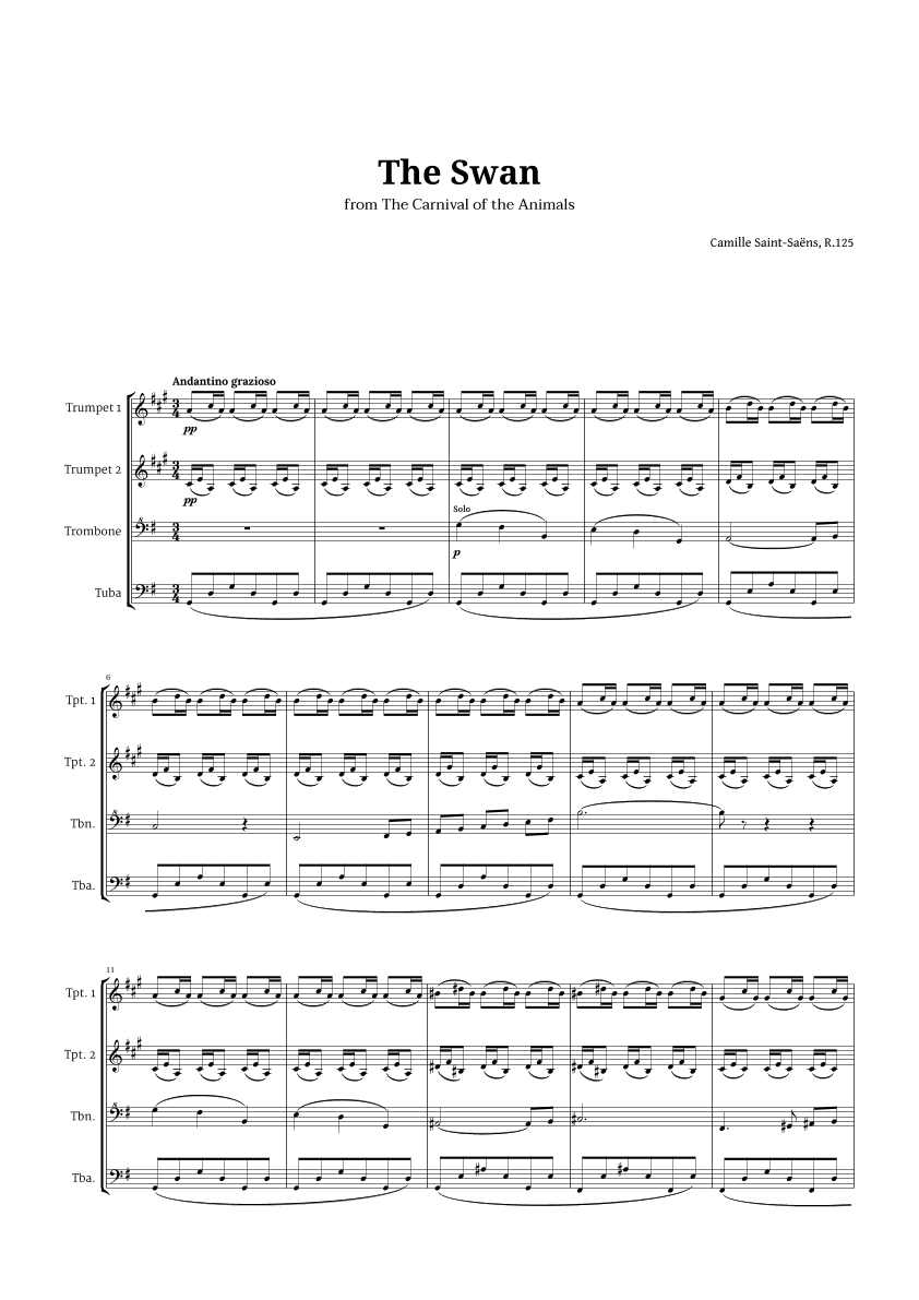The Swan by Saint-Saëns for Brass Quartet (arr. Langanho)