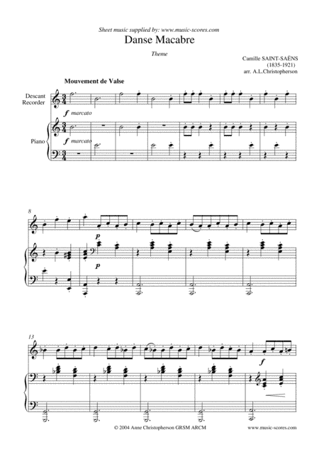 Danse Macabre - Descant Recorder and Piano (arr. Music-Scores.com)