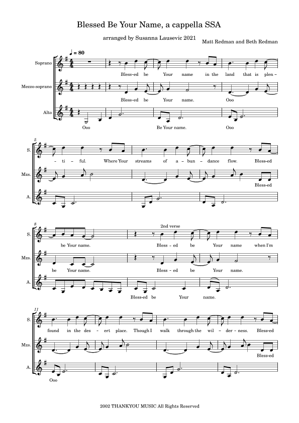 Blessed Be Your Name (arr. Susanna Lausevic)