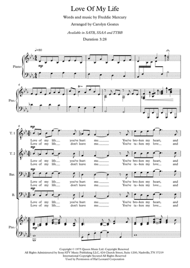 Love Of My Life (arr. Carolyn Goates)