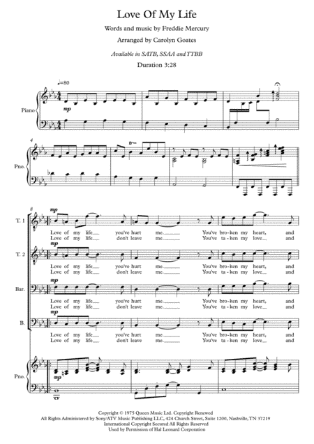 Love Of My Life (arr. Carolyn Goates)