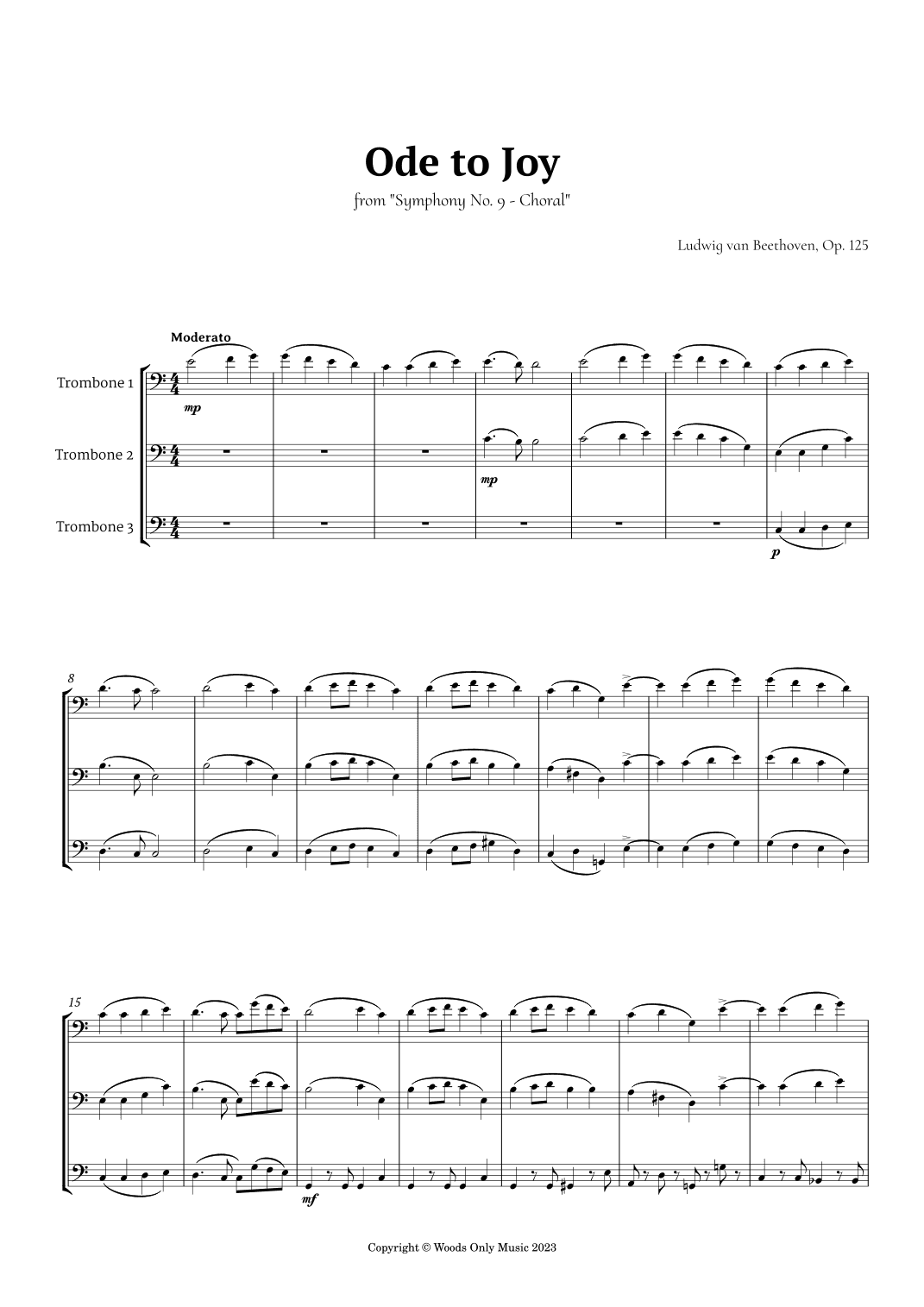 Ode to Joy by Beethoven for Trombone Trio (arr. Ander)