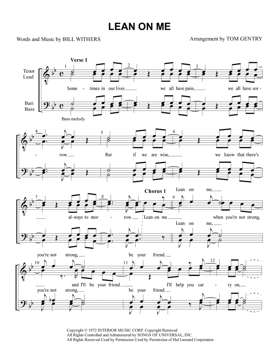 Lean On Me (arr. Tom Gentry)