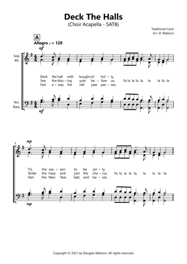 Deck The Halls for choir (arr. Douglas Wattson)