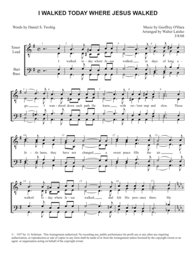 I Walked Today Where Jesus Walked (arr. Walter Latzko)