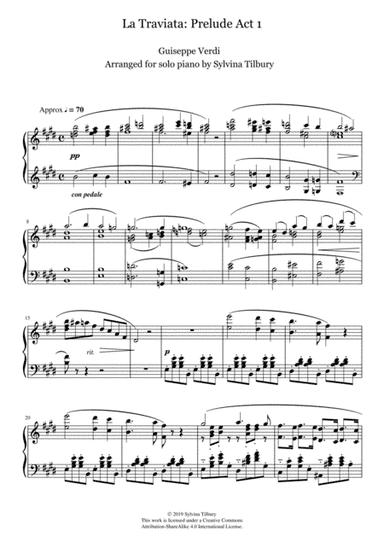 Prelude to Act 1 from "La Traviata" by G Verdi (Piano Solo) (arr. Sylvina Tilbury)