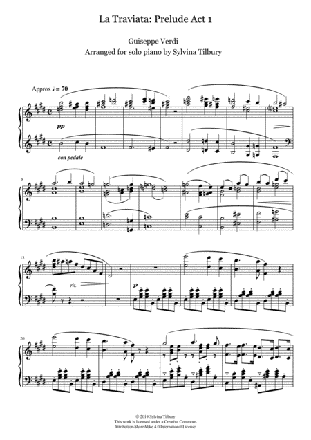 Prelude to Act 1 from "La Traviata" by G Verdi (Piano Solo) (arr. Sylvina Tilbury)