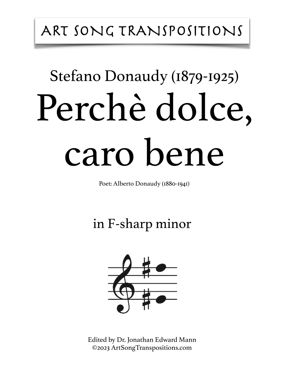 DONAUDY: Perchè dolce, caro bene (transposed to F-sharp minor and F minor) (arr. ArtSongTranspositions.com)