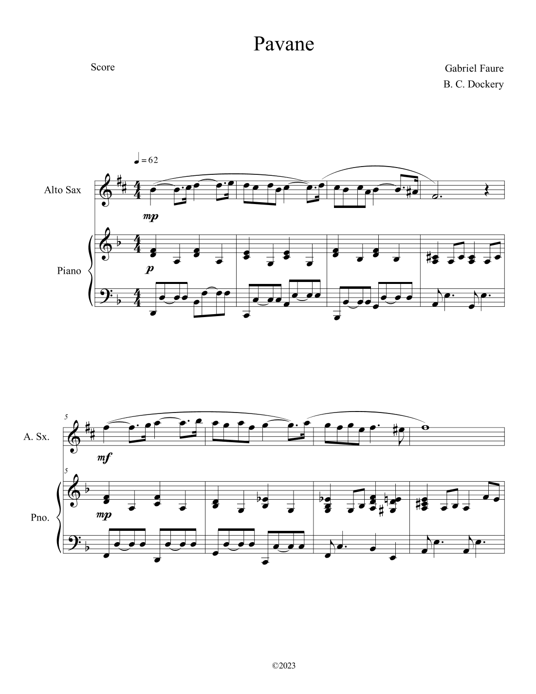 Pavane (Alto Sax Solo with Piano Accompaniment) (arr. B. C. Dockery)