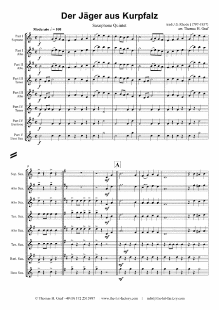 Der Jäger aus Kurpfalz - German March/Octoberfest - Saxophone Quintet (arr. Thomas H. Graf)
