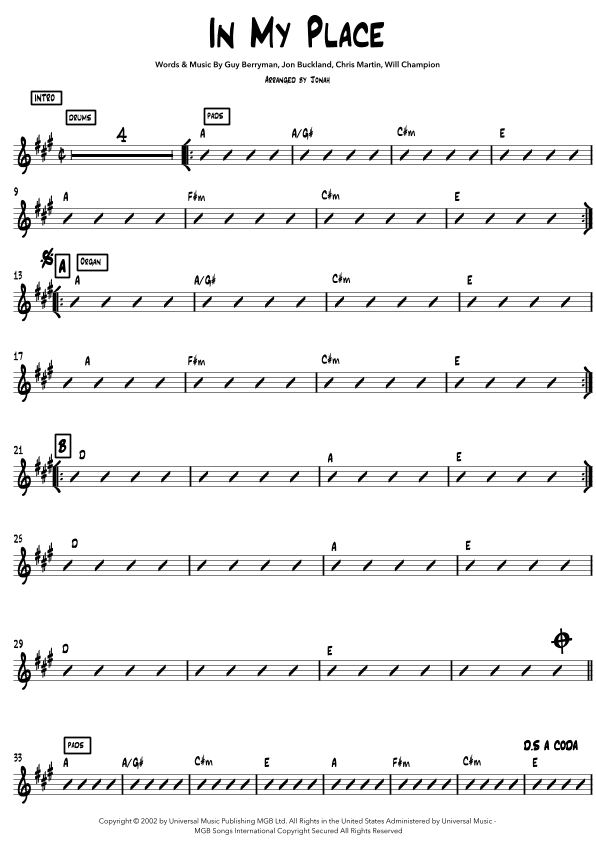 In My Place (arr. Jonah Oliva)