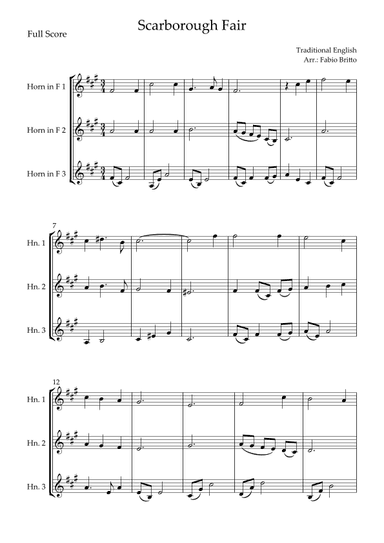 Scarborough Fair for Horn in F Trio (arr. Fabio Britto)