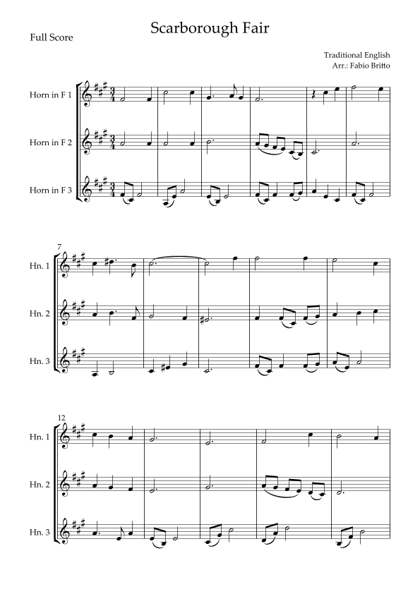 Scarborough Fair for Horn in F Trio (arr. Fabio Britto)