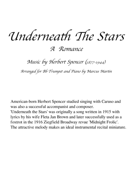 Underneath the Stars for B flat trumpet and piano (arr. Marcus Martin)